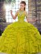 Hot Selling Olive Green Tulle Lace Up Sweet 16 Quinceanera Dress Sleeveless Floor Length Beading and Ruffles