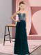 Unique Beading Evening Wear Teal Lace Up Sleeveless Floor Length