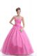 High End Strapless Sleeveless 15th Birthday Dress Floor Length Embroidery Rose Pink Organza