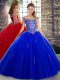 Royal Blue Ball Gowns Off The Shoulder Sleeveless Tulle Floor Length Lace Up Beading Sweet 16 Dresses