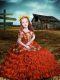Organza Off The Shoulder Short Sleeves Lace Up Embroidery and Ruffled Layers Winning Pageant Gowns in Orange Red