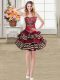 Burgundy Ball Gowns Embroidery and Ruffled Layers Club Wear Lace Up Taffeta Sleeveless Mini Length