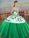 Affordable Tulle Sweetheart Sleeveless Lace Up Embroidery and Bowknot 15th Birthday Dress in Green