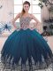 Tulle Sleeveless Floor Length 15th Birthday Dress and Beading and Appliques