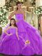 Sumptuous Lilac Sweetheart Neckline Beading and Ruffles 15th Birthday Dress Sleeveless Lace Up