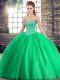 Ball Gowns Sleeveless Green Quinceanera Dresses Brush Train Lace Up