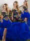 Blue And Black Off The Shoulder Neckline Embroidery and Ruffles Sweet 16 Quinceanera Dress Sleeveless Lace Up