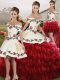 Wine Red Organza Lace Up Quinceanera Dresses Sleeveless Floor Length Embroidery and Ruffled Layers