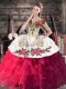 Hot Pink Ball Gowns Off The Shoulder Sleeveless Organza Floor Length Lace Up Embroidery and Ruffles Sweet 16 Dresses