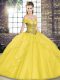Off The Shoulder Sleeveless Lace Up Sweet 16 Quinceanera Dress Gold Tulle