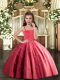 Coral Red Straps Lace Up Beading Kids Pageant Dress Sleeveless