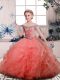 Enchanting Sleeveless Tulle Floor Length Lace Up Child Pageant Dress in Peach with Beading and Ruffles
