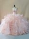 Designer Pink Quinceanera Dresses Sweetheart Sleeveless Brush Train Lace Up