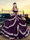 Customized Floor Length Lace Up 15th Birthday Dress Purple for Sweet 16 and Quinceanera with Embroidery and Ruffled Layers