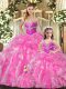 Custom Design Sweetheart Sleeveless Lace Up Quinceanera Dresses Rose Pink Organza