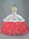 Elegant Watermelon Red Ball Gowns Embroidery and Ruffles Quinceanera Gowns Lace Up Satin and Organza Sleeveless