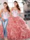 Two Pieces Quinceanera Gowns Watermelon Red Scoop Organza Sleeveless Floor Length Clasp Handle