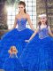 Fancy Sleeveless Beading and Ruffles Lace Up Quinceanera Gown