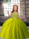 Attractive Floor Length Ball Gowns Sleeveless Olive Green Pageant Dresses Lace Up