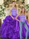 Sleeveless Organza Floor Length Lace Up 15th Birthday Dress in Purple with Beading and Ruffles
