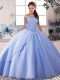Lavender Off The Shoulder Neckline Beading Ball Gown Prom Dress Sleeveless Lace Up
