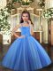Dramatic Straps Sleeveless Lace Up Child Pageant Dress Blue and Yellow And White Tulle