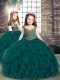 Dazzling Teal Sleeveless Floor Length Beading and Ruffles Lace Up Glitz Pageant Dress