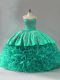 Glorious Green Vestidos de Quinceanera Sweet 16 and Quinceanera with Embroidery and Ruffles Sweetheart Sleeveless Court Train Lace Up