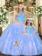 Glamorous Multi-color Lace Up Sweet 16 Dresses Embroidery and Ruffles Sleeveless Floor Length