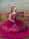 Off The Shoulder Sleeveless Satin and Organza Little Girl Pageant Dress Embroidery and Ruffled Layers Lace Up