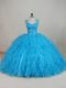 Affordable Baby Blue Zipper 15 Quinceanera Dress Beading and Ruffles Sleeveless Floor Length