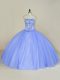 Artistic Lavender Ball Gowns Strapless Sleeveless Tulle Floor Length Lace Up Beading and Sequins Quinceanera Gown