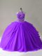 Free and Easy Floor Length Purple 15 Quinceanera Dress Tulle Sleeveless Beading