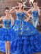 Fabulous Blue Sweetheart Lace Up Embroidery and Ruffled Layers Quinceanera Gowns Sleeveless