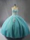 Floor Length Lace Up 15th Birthday Dress Blue for Sweet 16 and Quinceanera with Appliques