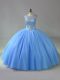 Sweet Ball Gowns Sweet 16 Quinceanera Dress Blue Scoop Tulle Sleeveless Floor Length Lace Up