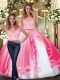 Trendy Hot Pink Scoop Clasp Handle Lace and Ruffles Quince Ball Gowns Sleeveless