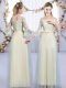 Elegant Champagne Bridesmaid Dresses Wedding Party with Lace and Bowknot Off The Shoulder 3 4 Length Sleeve Lace Up