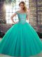 Edgy Turquoise Off The Shoulder Neckline Beading Quinceanera Gown Sleeveless Lace Up