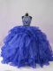 Royal Blue Two Pieces Organza Scoop Sleeveless Beading and Ruffles Floor Length Backless 15th Birthday Dress