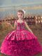 Embroidery Child Pageant Dress Hot Pink Lace Up Sleeveless Sweep Train