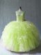 Low Price Floor Length Yellow Green Quinceanera Dress Organza Sleeveless Beading and Ruffles