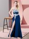 Navy Blue Chiffon Zipper Sweetheart Sleeveless Floor Length Prom Evening Gown Lace and Appliques