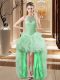 Noble Apple Green Lace Up Halter Top Beading and Ruffles Ball Gown Prom Dress Tulle Sleeveless