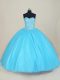 Aqua Blue Sleeveless Tulle Lace Up Ball Gown Prom Dress for Sweet 16 and Quinceanera