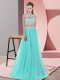 Floor Length Aqua Blue Bridesmaids Dress Halter Top Sleeveless Zipper
