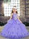 Lavender Scoop Lace Up Beading and Appliques Kids Formal Wear Sleeveless