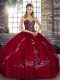 Ideal Wine Red 15 Quinceanera Dress Military Ball and Sweet 16 and Quinceanera with Beading and Embroidery Sweetheart Sleeveless Lace Up