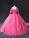 Popular Tulle Long Sleeves Floor Length Quinceanera Dresses and Lace and Appliques