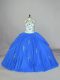 Strapless Sleeveless Lace Up Quinceanera Gown Blue Tulle